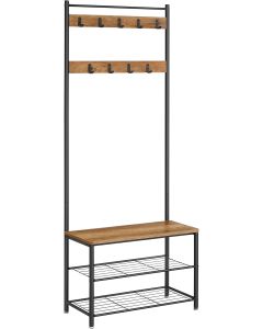 Garderobenständer mit Schuhablagen Industrie-Design Walnussbraun