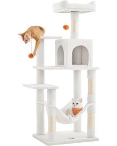 Kratzbaum Katzenhaus mit Hängematte cremeweiss