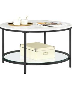 Couchtisch mit Glasplatte viel Stauraum marmorweiss