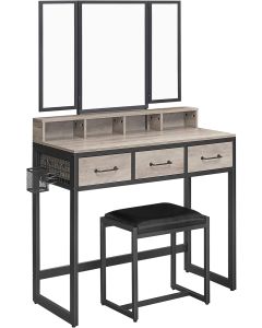 Schminktisch mit Spiegel und Hocker Greige Schwarz