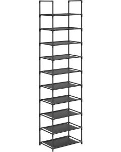 Schuhregal Metallgestell 10 Ebenen, 28 x 45 x 173 cm, Schwarz