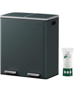 Treteimer 60L Mülltrennsystem grüngrau Metall