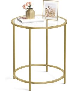 Beistelltisch rund Hartglas Metallgestell Gold