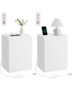 Nachttisch Set mit Steckdosen Modern Weiss