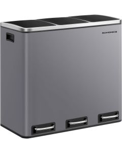 Treteimer 3-Fach 54L mattgrau Metall