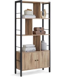 Bücherregal mit Türen Industrie-Design Stahlgestell Kamelbraun