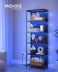 Bücherregal mit LED-Beleuchtung Ebenholzschwarz