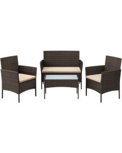 Polyrattan Lounge-Set braun-taupe wetterfest