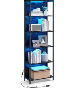 Bücherregal mit LED-Beleuchtung Ebenholzschwarz
