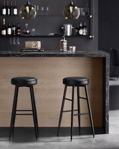 Barhocker 2er Set Kunstleder Mid-Century Schwarz Tall