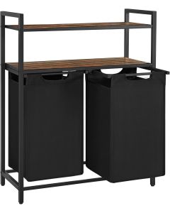 Wäschekorb mit 2 Fächern und 2 Ablagen vintagebraun-schwarz