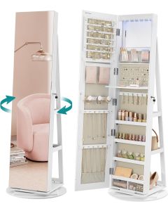 Schmuckschrank drehbar Spiegel weiss beige Holz