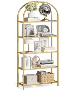 Regal Standregal Hartglas Bogenform Metall Goldfarben