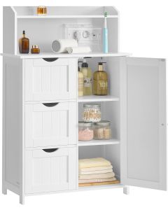 Badezimmerschrank stehend Steckdosenleiste wolkenweiss Holz