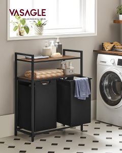 Wäschekorb mit 2 Fächern und 2 Ablagen vintagebraun-schwarz