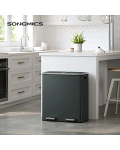 Treteimer 60L Mülltrennsystem grüngrau Metall