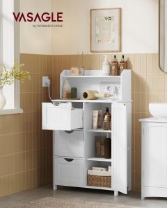 Badezimmerschrank stehend Steckdosenleiste wolkenweiss Holz