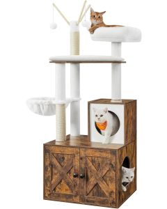 Kratzbaum 2-in-1 mit Katzenklo-Schrank vintagebraun