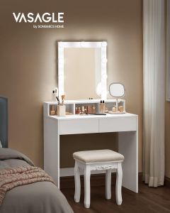 Schminktisch LED Spiegel Schubladen Fächer Weiss