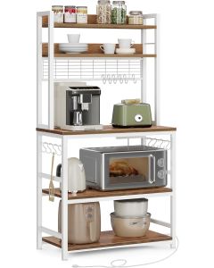 Küchenregal Steckdosen Mikrowellenregal Haken Walnussbraun