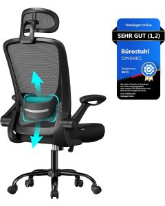 Bürostuhl ergonomisch mit Kopfstütze tintenschwarz