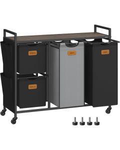 Wäschekorb, Wäscheregal mit Rollen und Ablage kastanienbraun