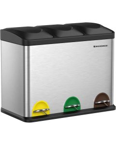 Mülleimer Küche 3-Fächer Treteimer Silber-Schwarz