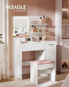 Schminktisch LED-Spiegel Steckdose weiss Holz