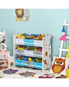 Kinderzimmerregal mit 9 Aufbewahrungsboxen Weltall Weiss