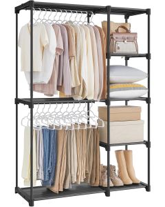 Kleiderschrank offen 2 Fächer schwarz Metall