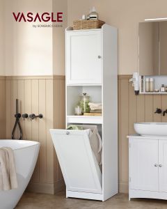 Badezimmerschrank Hoch Wäschekorb Tür Verstellbar Weiss