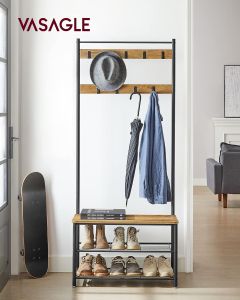 Garderobenständer mit Schuhablagen Industrie-Design Walnussbraun