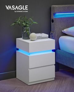 Nachttisch LED-Beleuchtung 3 Schubladen Weiss