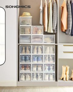 Schuhboxen faltbar stapelbar Kunststoff transparent-weiss