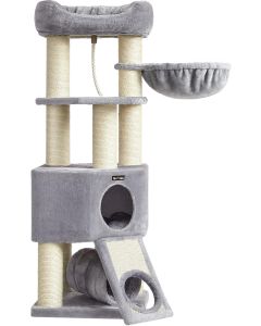 Kratzbaum mit Höhle hellgrau Plüsch