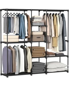 Kleiderschrank freistehend Metallrahmen tintenschwarz Stoff