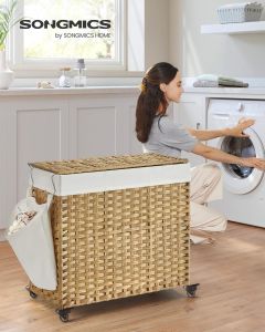 Wäschekorb Rattan-Optik 3 Fächer Naturfarben