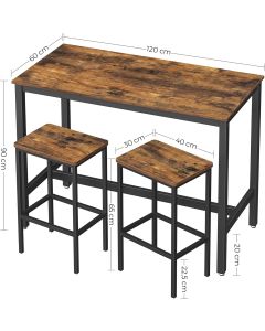 Bartisch-Set Industrial 3-teilig Vintagebraun Holz