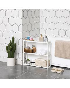 Badregal Bambus 3 Ablagen Wandmontage Weiss