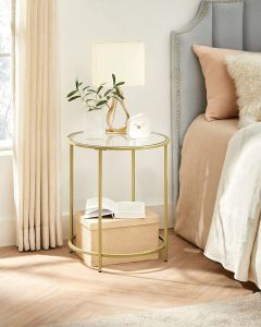 Beistelltisch rund Hartglas Metallgestell Gold