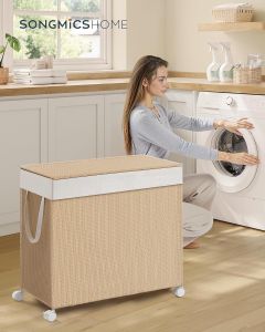 Wäschekorb Rattan-Optik 3 Fächer Naturbeige