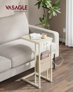 Beistelltisch mit Ladestation USB Cremeweiss