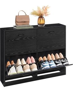 Schuhschrank Klappen Verstellbar Flur Ebenholzschwarz