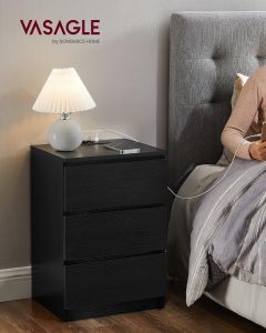 Nachttisch-Set 2 Stück USB Schwarz Holz