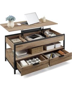 Couchtisch Höhenverstellbar Schubladen Offenes Fach Kamelbraun