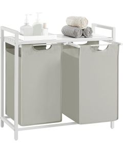 Wäschekorb mit 2 Fächern und Ablage, cremeweiss-mattweiss