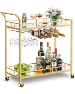 Servierwagen mit Gläserhalter und Glasablagen goldfarben