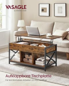 Couchtisch höhenverstellbar Stauraum vintagebraun Stahl