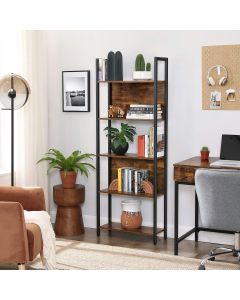 Bücherregal Industrie-Design mit Stahlgestell Vintagebraun