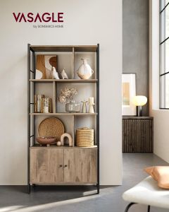 Bücherregal mit Türen Industrie-Design Stahlgestell Kamelbraun